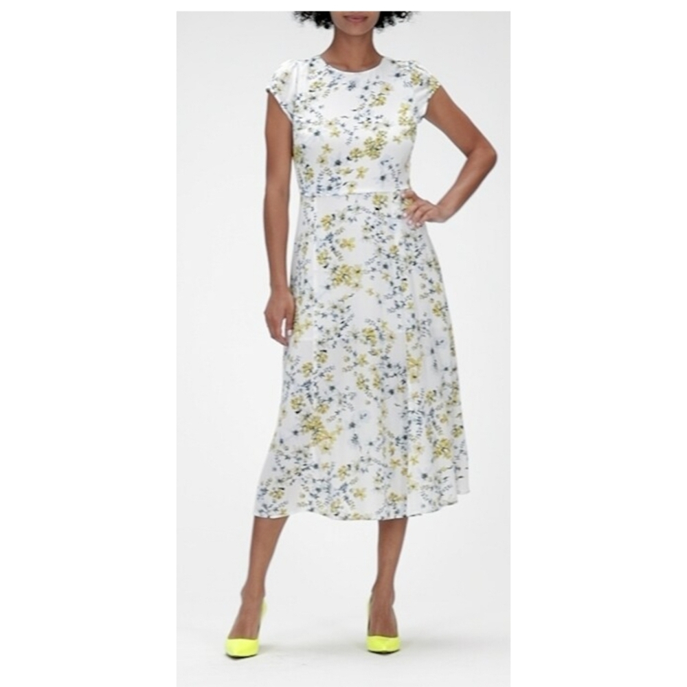 Banana Republic Ecovero Ditsy Floral Cap Sleeve Crewneck Midi Sheath Dress